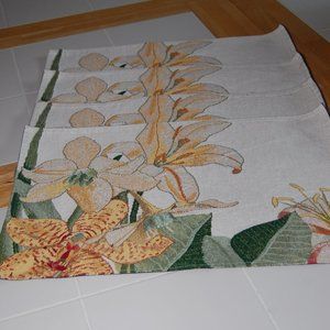 4 Croft & Barrow  Yellow/White/Green Lily Placemats 19 1/4" x 12" Wide